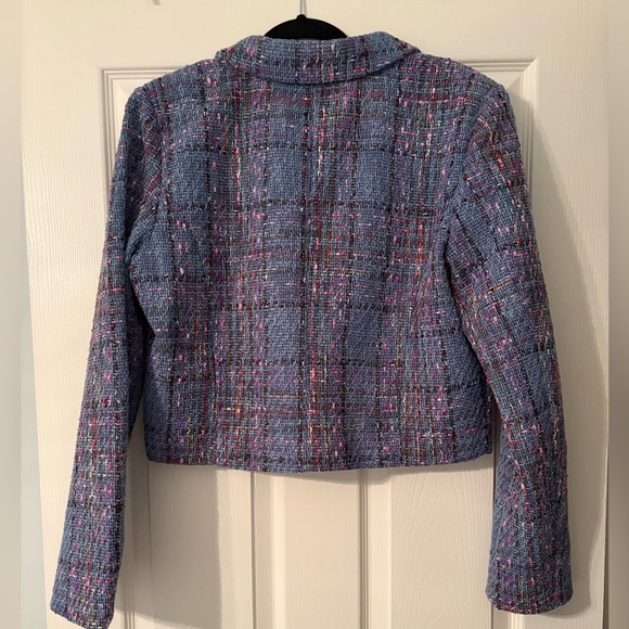Steve Madden Seraphine Blazer in Blue Multi Blue Tweed Jacket Size L NWT - Picture 8 of 9
